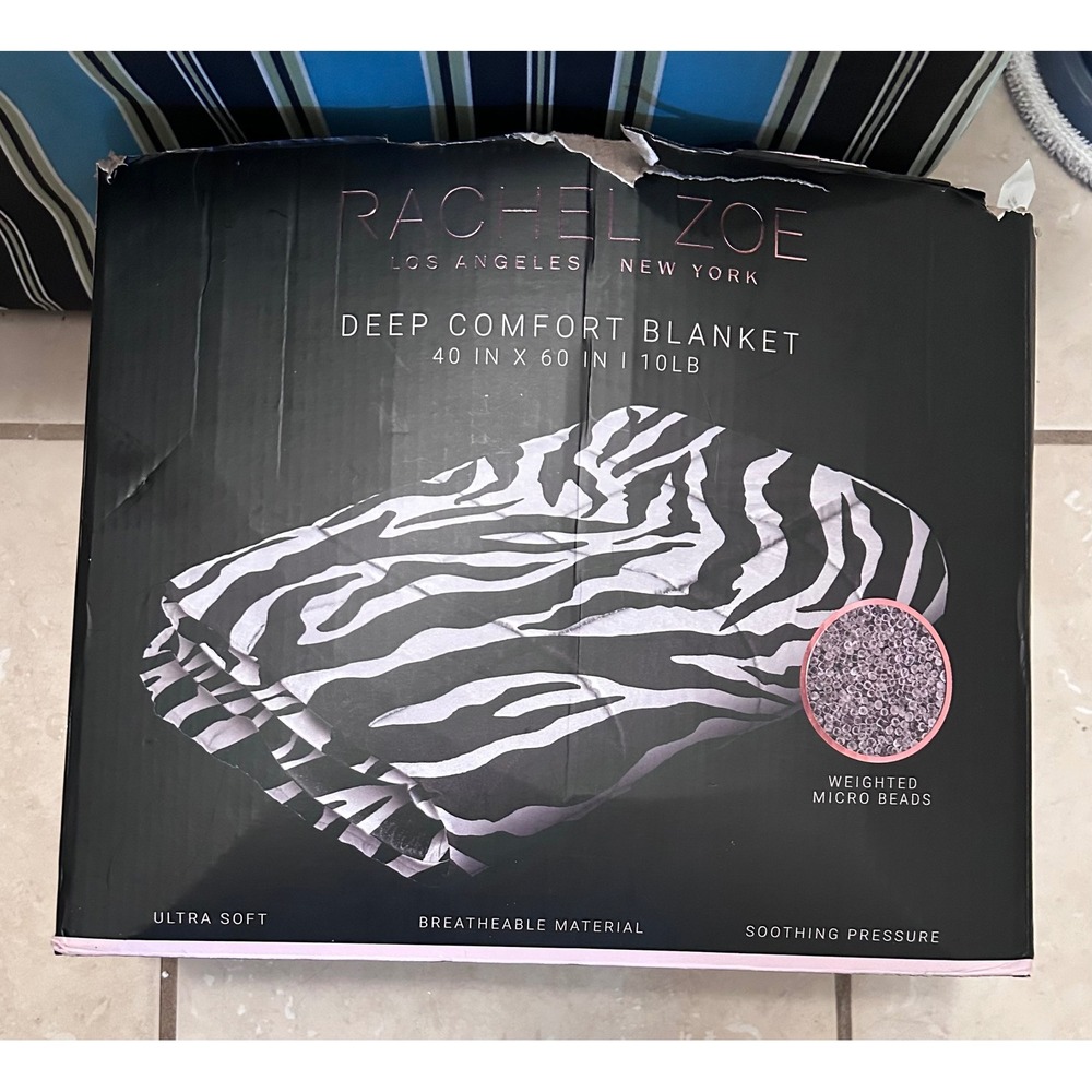 Rachel Zoe Deep Comfort Weighted Blanket 10lb Zebra Print 40x60 Black White